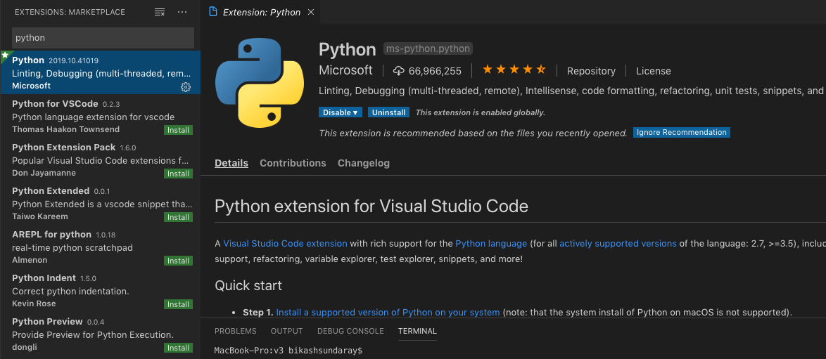 install python for visual studio 2017 in mac